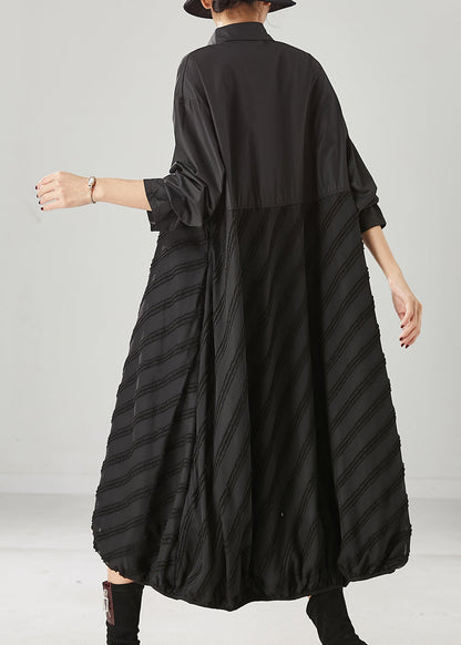 Black Oversized Patchwork Cotton Party Dress Spring