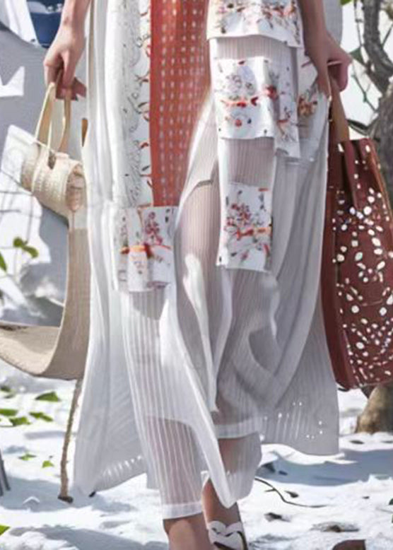 Classy White Stand Collar Asymmetrical Patchwork Silk Maxi Dress Long Sleeve