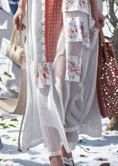 Classy White Stand Collar Asymmetrical Patchwork Silk Maxi Dress Long Sleeve
