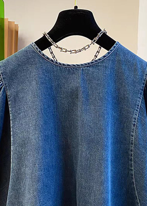 Denim Blue Patchwork Tie Lace Tops Summer