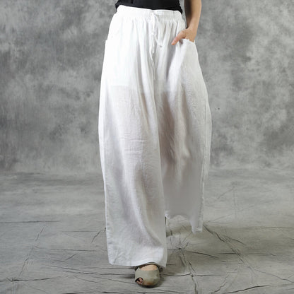 White Pockets Tie Waist Fall Wide Leg Pants