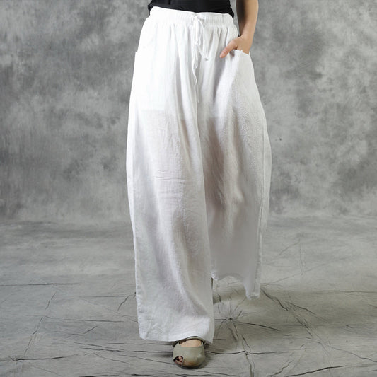 White Pockets Tie Waist Fall Wide Leg Pants