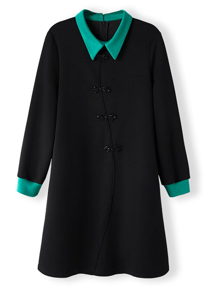 Black O-neck Button Mid Dress Fall