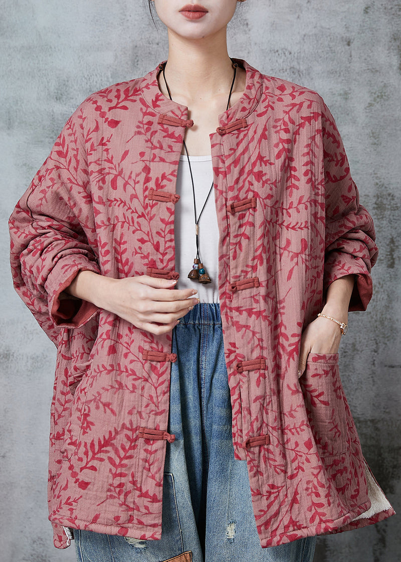 Red Oversized Print Cotton Coat Outwear Fall