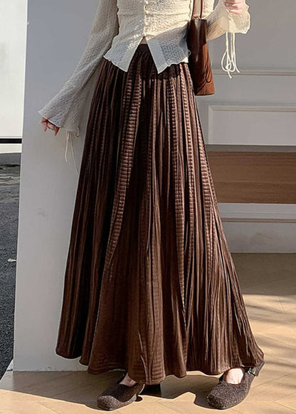 Coffee Wrinkled Elastic Waist Silk Velvet Skirt Winter
