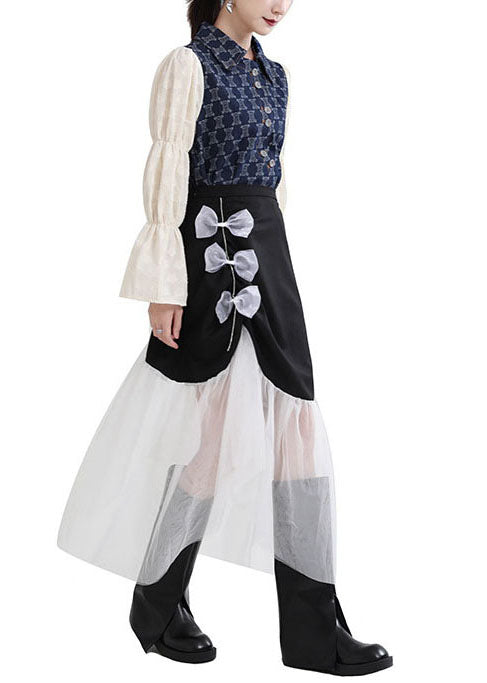 Black Asymmetrical Tulle Patchwork Spandex Skirts
