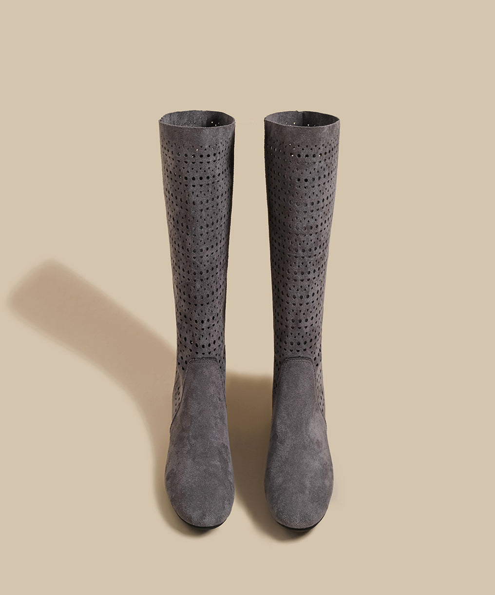 Black Suede Hollow Out Splicing Boots