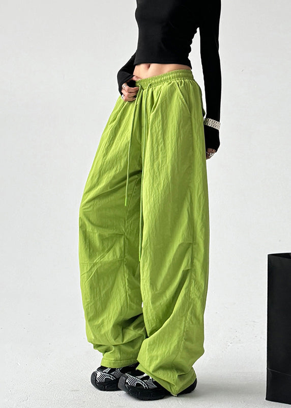 Vogue Red Pockets Tie Waist Warm Fleece Straight Pants Spring