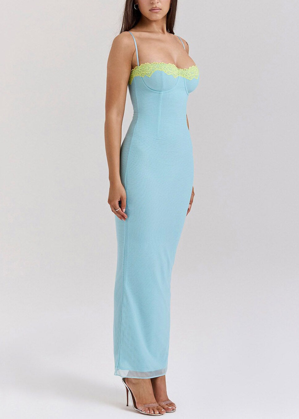 Lake Blue Tie Waist Tulle Long Spaghetti Strap Dress Dresses Summer