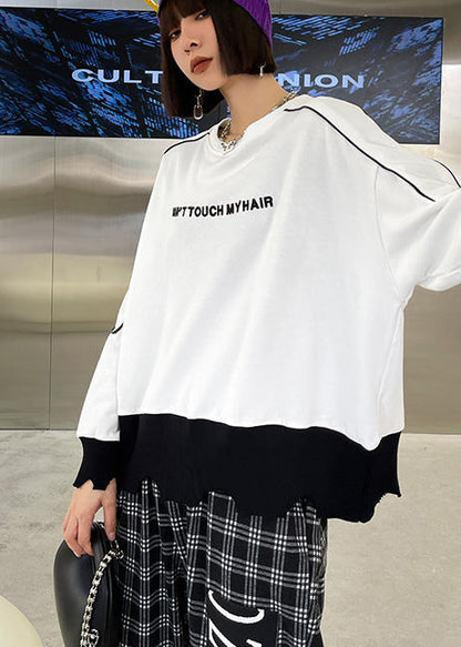 French White Patchwork Embroideried Shirt Tops Long Sleeve Spring