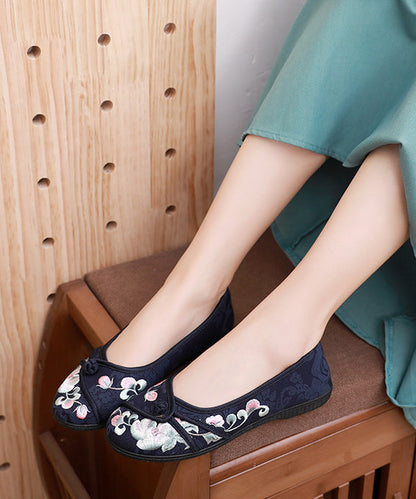 Comfy Blue Flats Embroideried Cotton Fabric Flat Shoes for