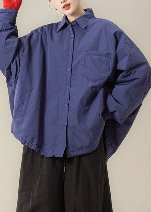 Purple Button Cotton Filled Shirt Coat Peter Pan Collar