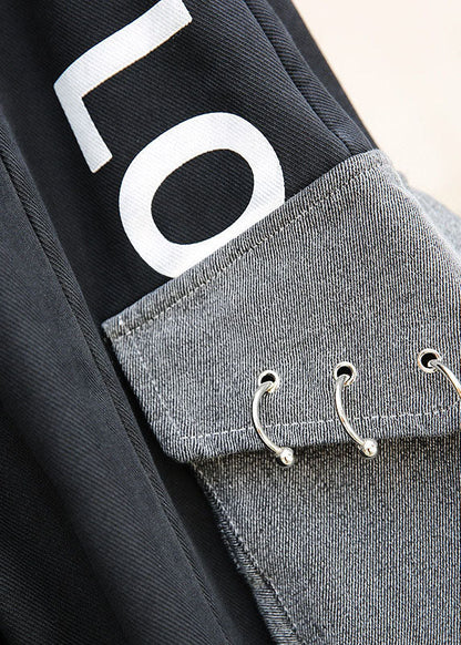 Black Pockets Cotton Harem Pants Spring