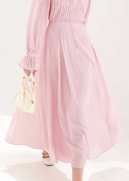 French Pink Zippered High Waist Cotton a Line Skirts Fall