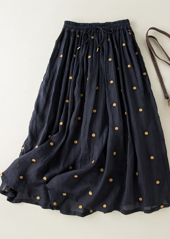 Apricot Dot Drawstring Elastic Waist Wrinkled Cotton Skirt Summer