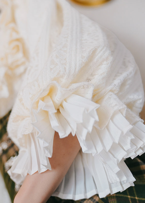 Apricot Ruffled Lace Shirt Lantern Sleeve Fall