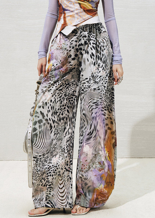 Purple Leopard High Waist Cotton Wide Leg Pants Summer