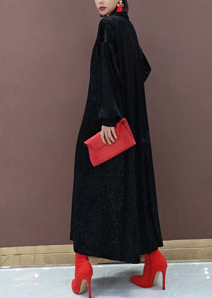 Black Oriental Velour Long Dresses Spring