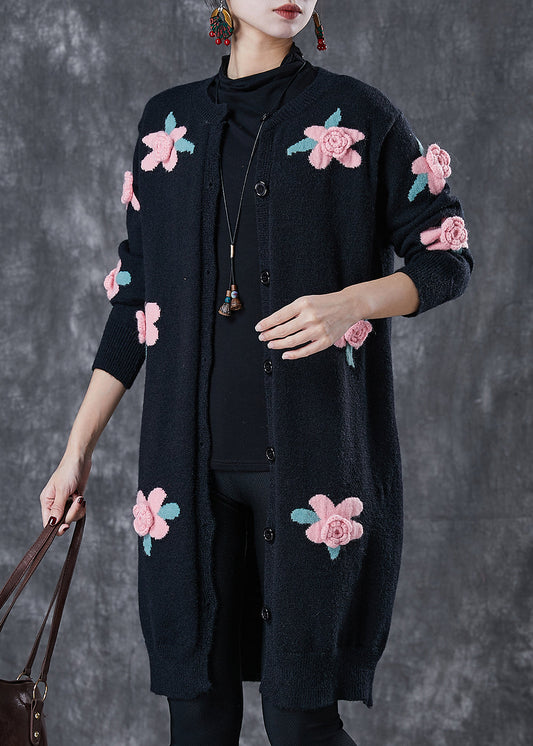 Diy Black Stereoscopic Knit Cardigan Spring