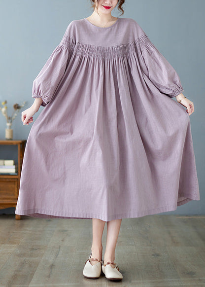 Purple O-neck Patchwork Wrinkled Maxi Dresses Spring