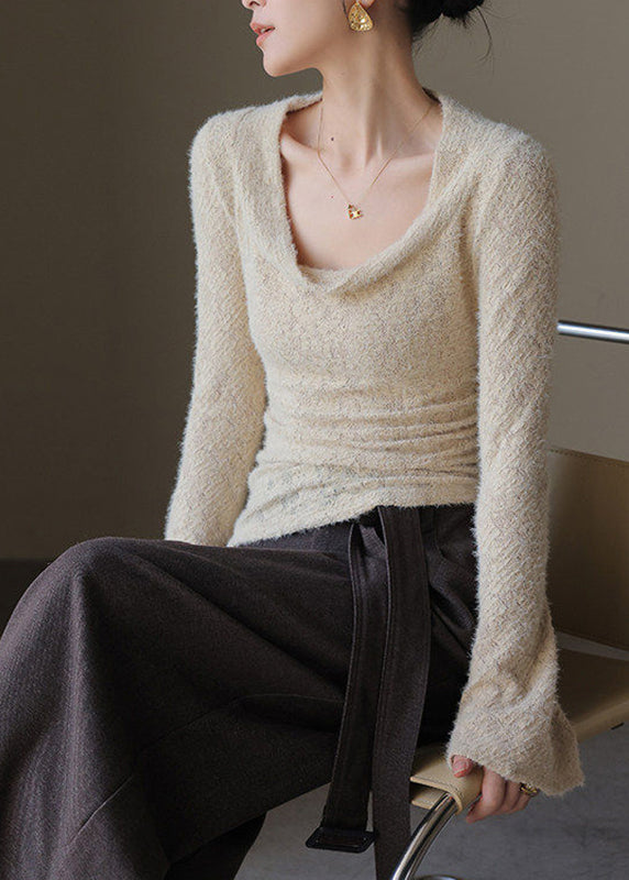 French Khaki Draped Neck Top Spring