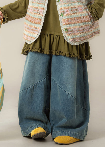 Blue Pockets Denim Wide Leg Jeans