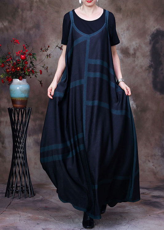 Green Striped Print Exra Large Hem Silk Spaghetti Strap Dress and Tanks Two Pieces Set Summer