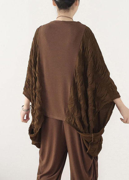 Style Chocolate Patchwork Wrinkled Top Fall