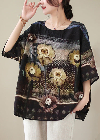 Colorblock O Neck Print Cotton T Shirt Half Sleeve