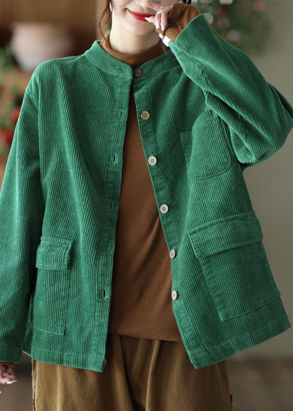 Boutique Yellow Stand Collar Pockets Corduroy Coats Fall