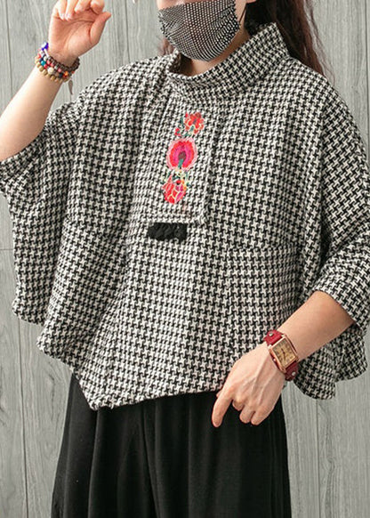 Black Pockets Cotton T Shirts Embroidered Summer