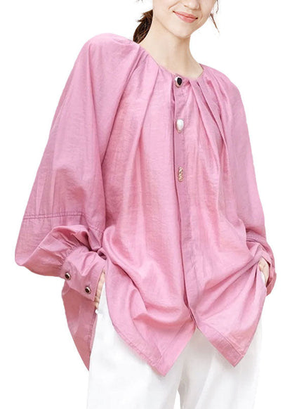 Pink O-neck Oversized Blouses Spring