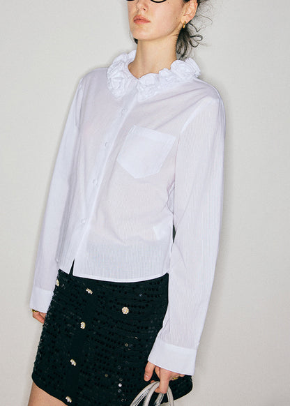 Boutique White Jacquard Cotton Shirt Tops Fall