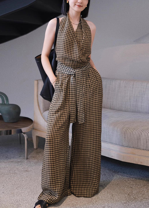 Original Plaid Tank Top and High Waist Wide Leg Pants Two Pieces Summer