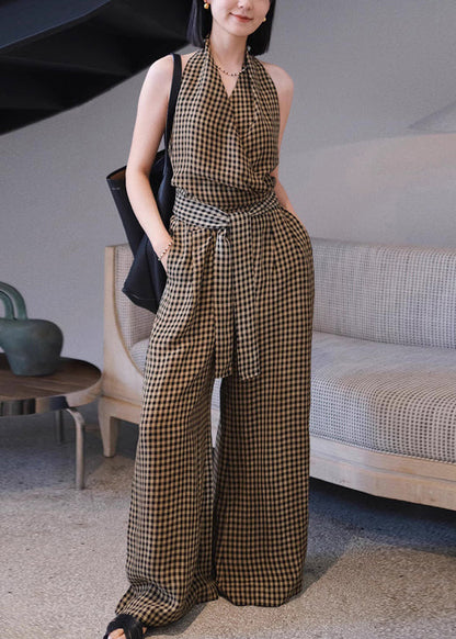 Original Plaid Tank Top and High Waist Wide Leg Pants Two Pieces Summer