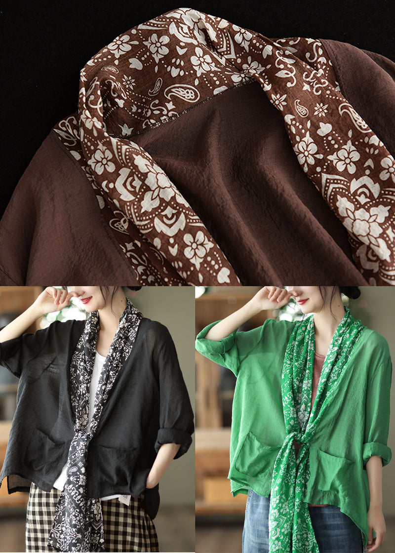 Black Turtle Neck Patchwork Linen Upf 50+ Coat Long Sleeve