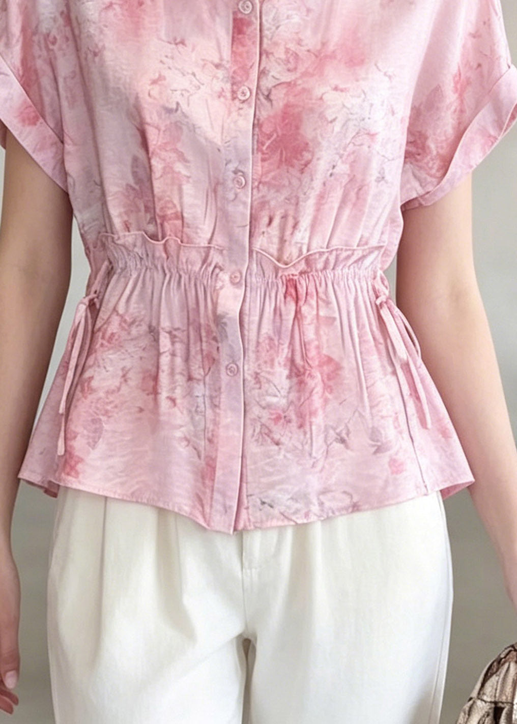 Pink Ruffled Patchwork Shirt Summer