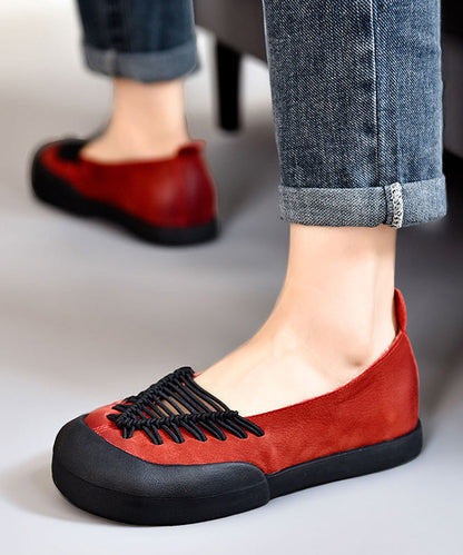 Coffee Cross Strap Splicing Platform Flat Cowhide Leather Feet Shoes