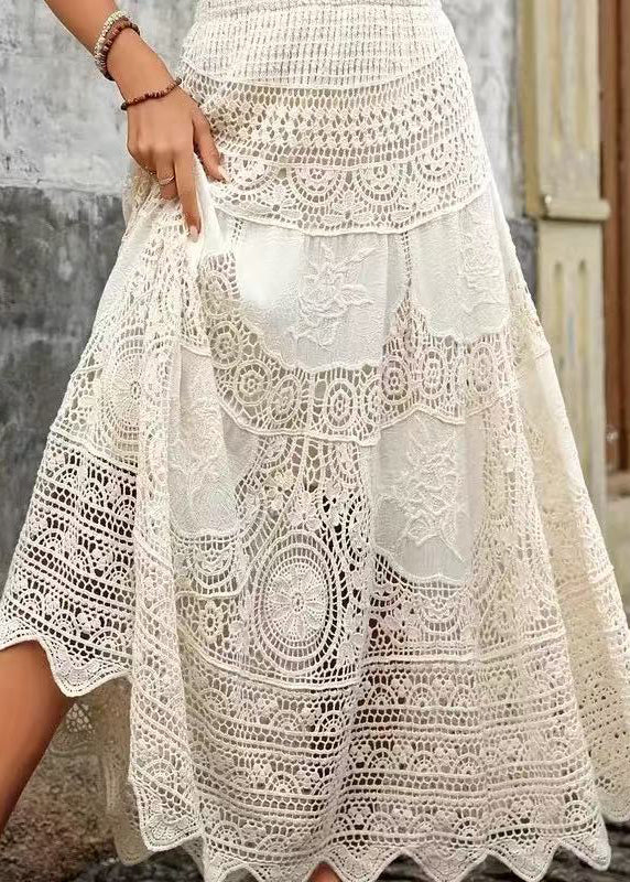 Apricot Hollow Out Lace a Line Skirts Summer