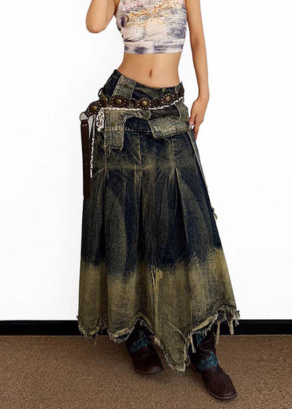 High Waist Asymmetrical Patchwork Denim Maxi Skirt Summer