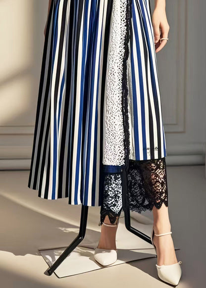 Asymmetrical Patchwork Striped Cotton Skirt Summer
