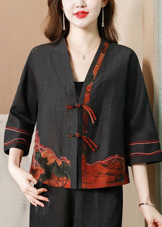 Black Embroideried Chinese Button Silk Jacket Bracelet Sleeve