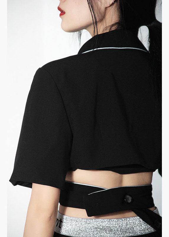 Summer Off Back Black Blazer Crossover Top