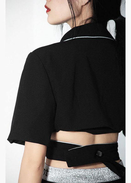 Summer Off Back Black Blazer Crossover Top