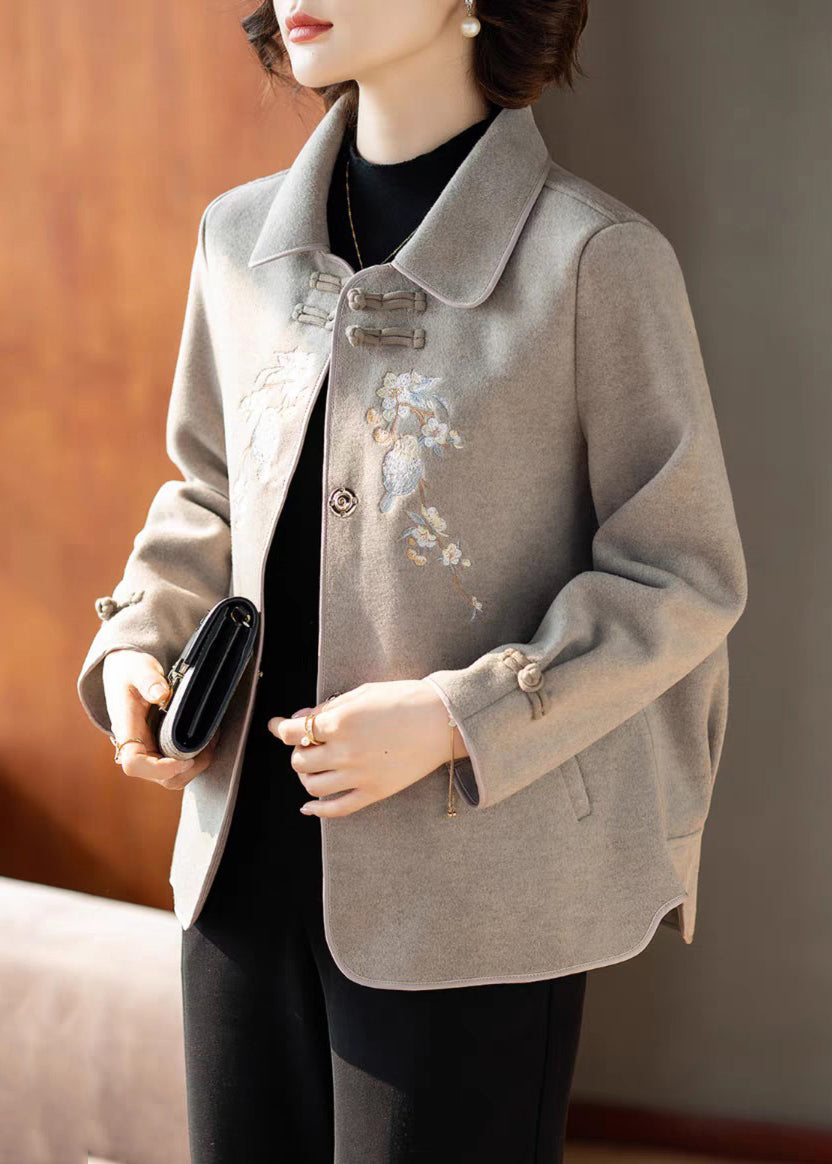 Grey Peter Pan Collar Woolen Coats Fall