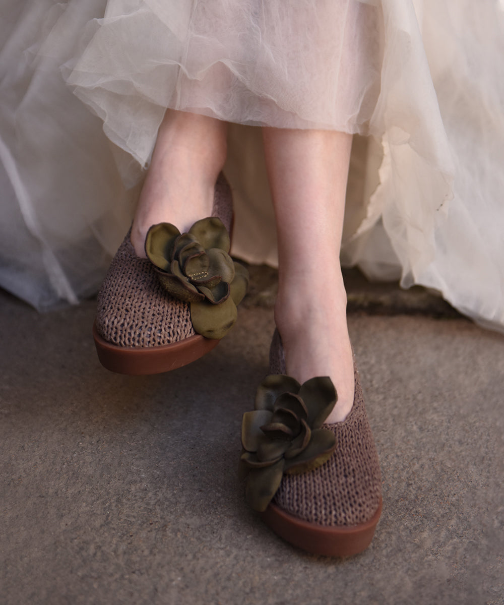 Handmade Grey Platform Sheepskin Comfy Splicing Flat Shoes