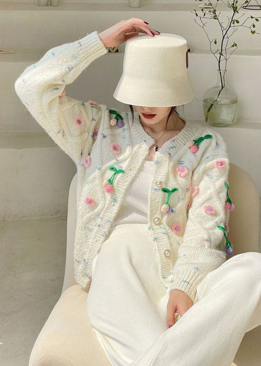 White Button Knit Cardigans Spring
