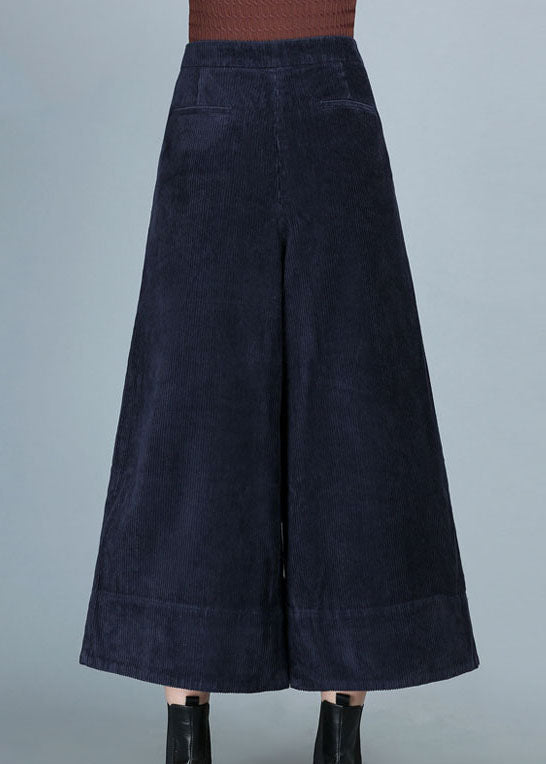 Blue Pockets Button Straight Fall Pants