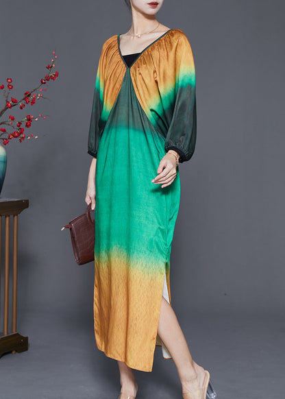 Colorblock Tie Dye Side Open Chiffon Maxi Dresses Spring