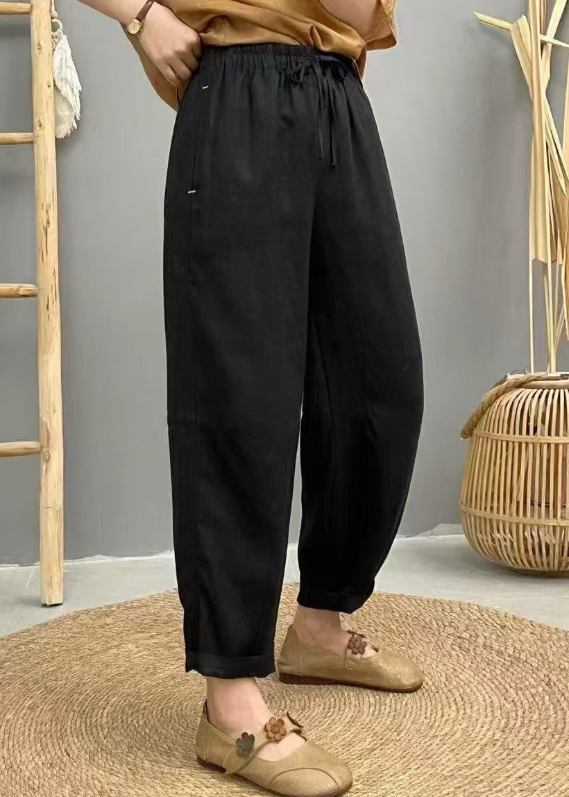 Purple Oversized Elastic Waist Linen Harem Pants Summer